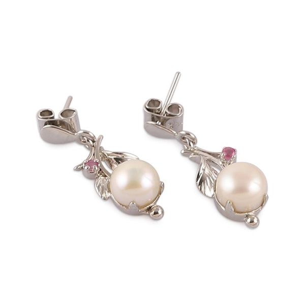 Alternate image for Sylvan-Inspired Cream Pearl and Faceted Ruby Dangle Earrings Capricious Paradise