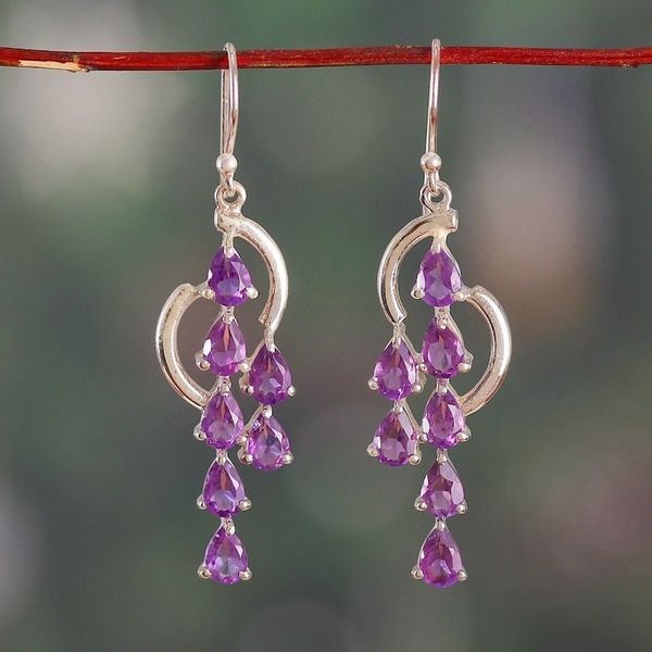 Alternate image for Amethyst Sterling Silver Waterfall Earrings from India Cascading Purple