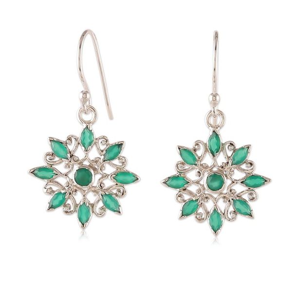 Alternate image for Floral High-Polished Faceted Green Onyx Dangle Earrings Lake Bloom