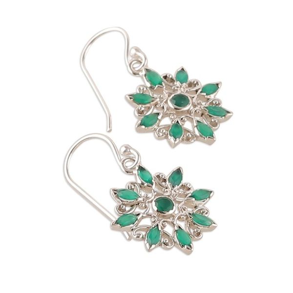 Alternate image for Floral High-Polished Faceted Green Onyx Dangle Earrings Lake Bloom