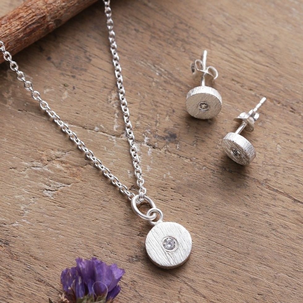 Minimalist Sterling Silver Necklace and Earrings Jewelry Set 'Ethereal Glimpse'