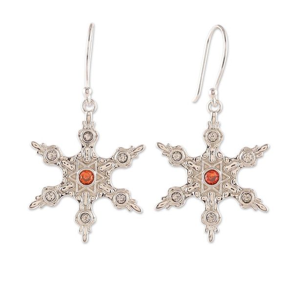 Alternate image for Crimson and White Cubic Zirconia Snowflake Dangle Earrings Snowflake Flame