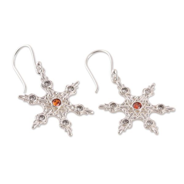 Alternate image for Crimson and White Cubic Zirconia Snowflake Dangle Earrings Snowflake Flame