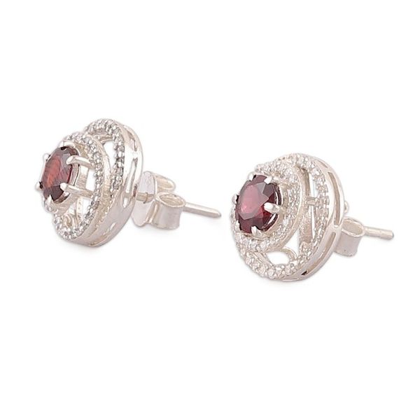 Alternate image for Rhodium-Plated Button Earrings with Garnet Cubic Zirconia Spirited Sparkle