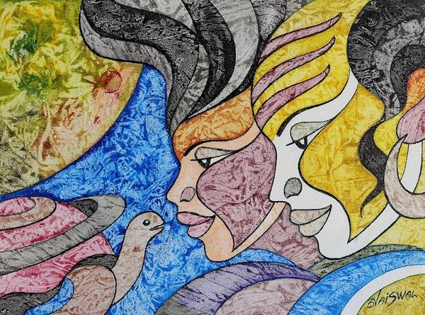 Alternate image for Signed Colorful Acrylic on Canvas Painting of Kachhap Avatar Kachhap Avatar