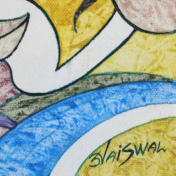 Alternate image for Signed Colorful Acrylic on Canvas Painting of Kachhap Avatar Kachhap Avatar