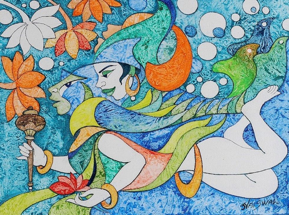 Unstretched Ocean Life Acrylic on Canvas Painting of Matsya 'Divine Matsya'