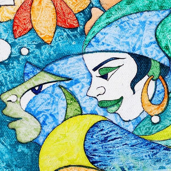 Alternate image for Unstretched Ocean Life Acrylic on Canvas Painting of Matsya Divine Matsya