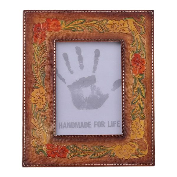 Alternate image for Autumn-Themed Amber and Vermilion Leather Photo Frame 4x6 Autumn Ecstasy