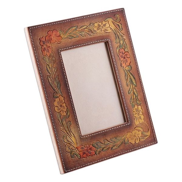 Alternate image for Autumn-Themed Amber and Vermilion Leather Photo Frame 4x6 Autumn Ecstasy