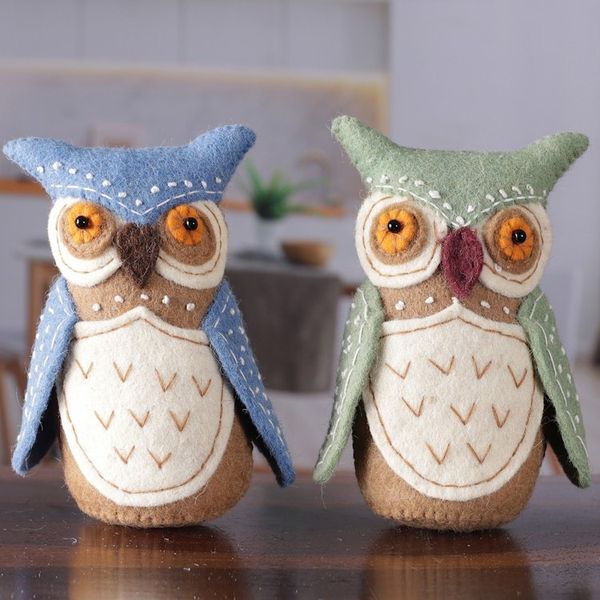 Alternate image for Set of 2 Owl-Themed Blue and Green Wool Felt Holiday Decor Holiday Hoot
