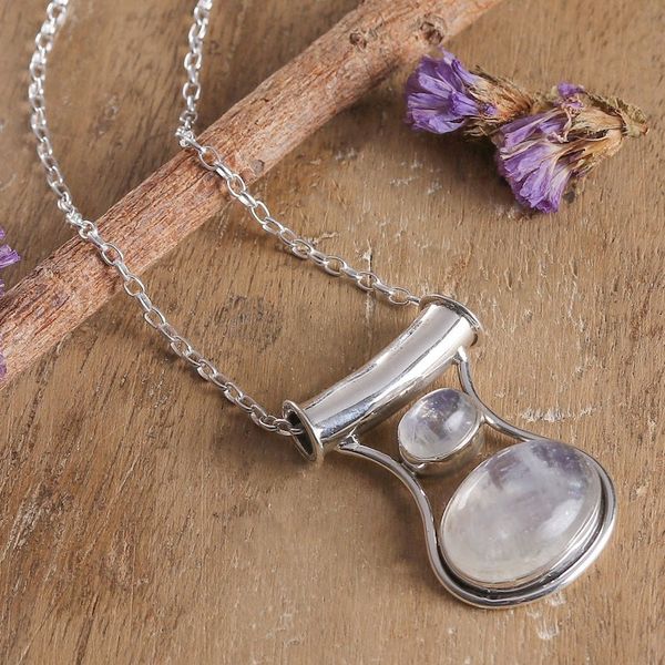 Alternate image for Polished Pendant Necklace with Natural Rainbow Moonstones Simply Mystic