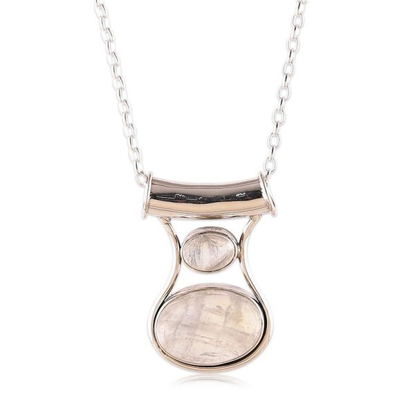 Alternate image for Polished Pendant Necklace with Natural Rainbow Moonstones Simply Mystic