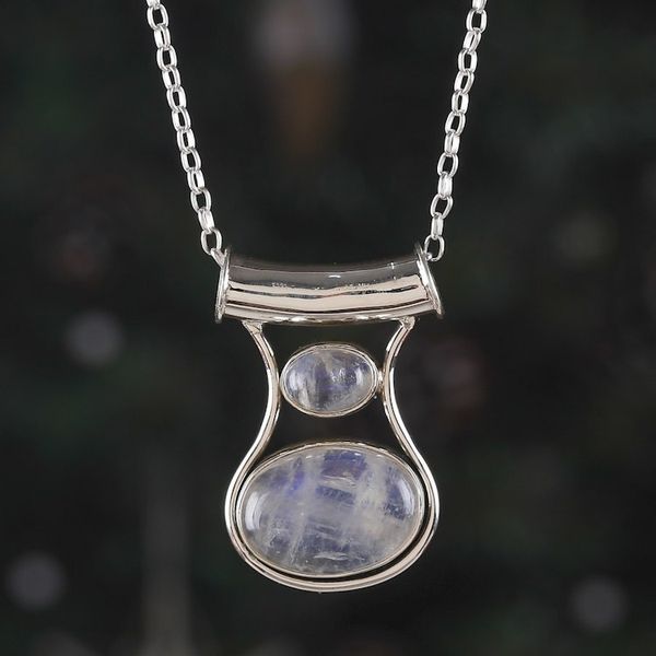 Alternate image for Polished Pendant Necklace with Natural Rainbow Moonstones Simply Mystic