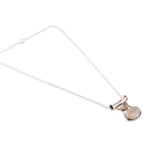 Alternate image for Polished Pendant Necklace with Natural Rainbow Moonstones Simply Mystic