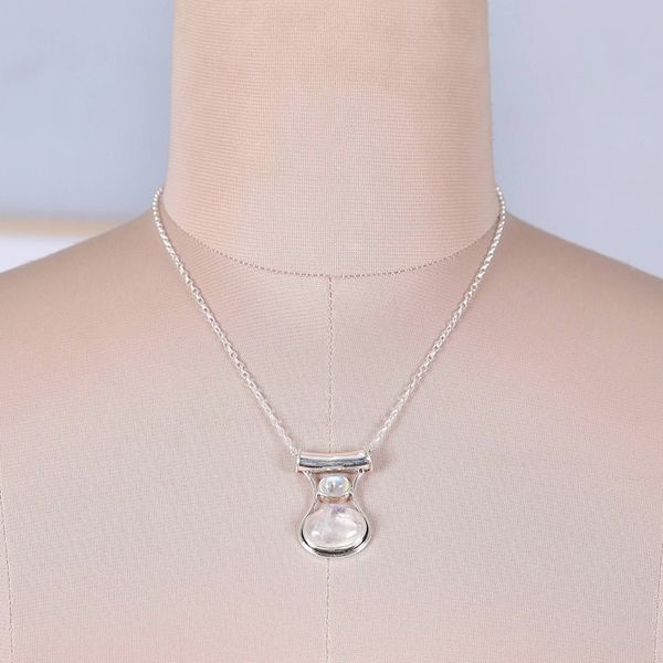 Alternate image for Polished Pendant Necklace with Natural Rainbow Moonstones Simply Mystic