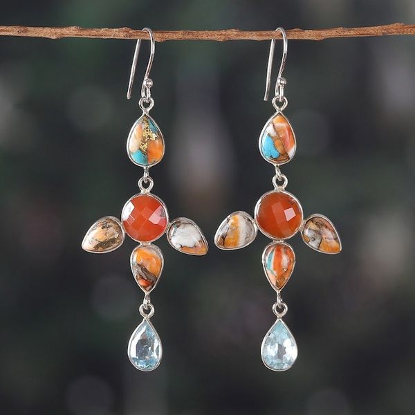 Alternate image for 8-Carat Faceted and Cabochon Multi-Gemstone Dangle Earrings Fiery Drops