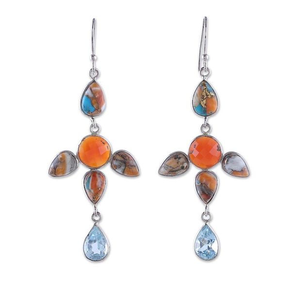 Alternate image for 8-Carat Faceted and Cabochon Multi-Gemstone Dangle Earrings Fiery Drops