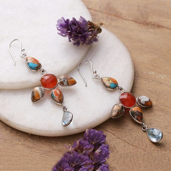 Alternate image for 8-Carat Faceted and Cabochon Multi-Gemstone Dangle Earrings Fiery Drops