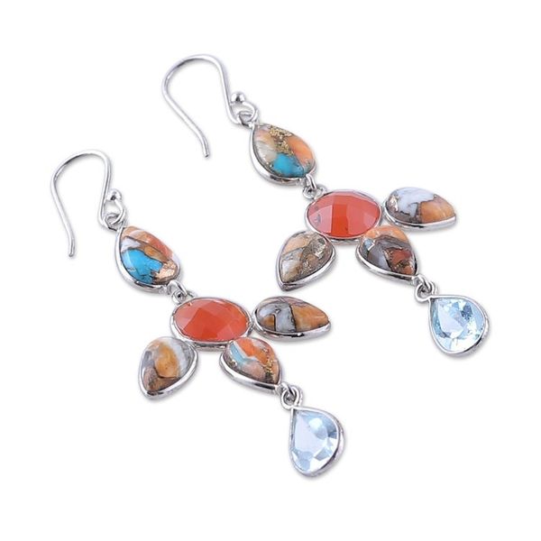 Alternate image for 8-Carat Faceted and Cabochon Multi-Gemstone Dangle Earrings Fiery Drops