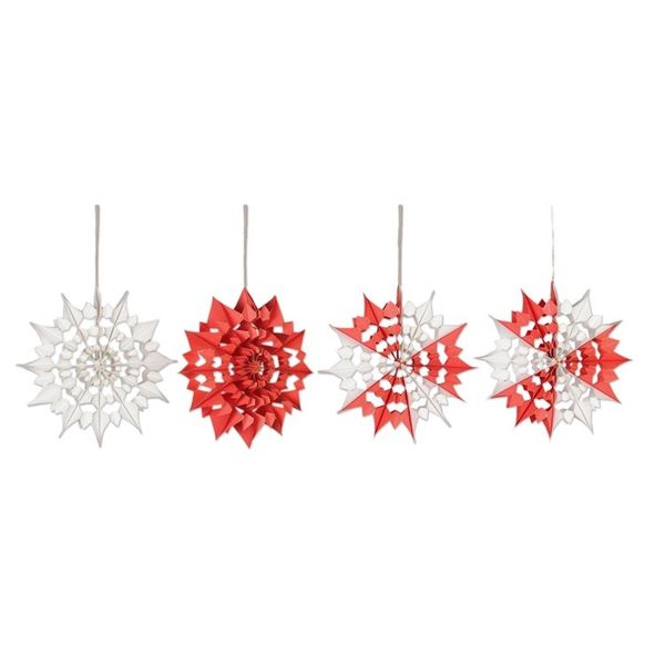 Alternate image for Holiday-Themed Set of 4 Red and White Floral Paper Ornaments Merry Blossoms