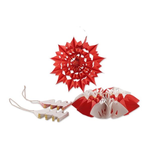Alternate image for Holiday-Themed Set of 4 Red and White Floral Paper Ornaments Merry Blossoms