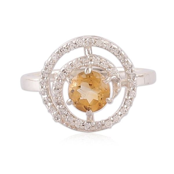 Alternate image for Citrine and Cubic Zirconia Rhodium-Plated Cocktail Ring Sunlit Sparkle
