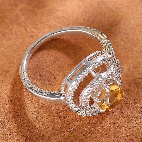 Alternate image for Citrine and Cubic Zirconia Rhodium-Plated Cocktail Ring Sunlit Sparkle