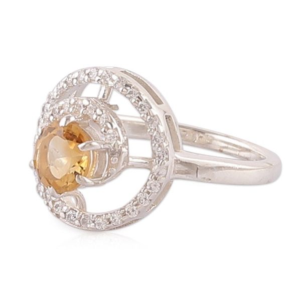 Alternate image for Citrine and Cubic Zirconia Rhodium-Plated Cocktail Ring Sunlit Sparkle