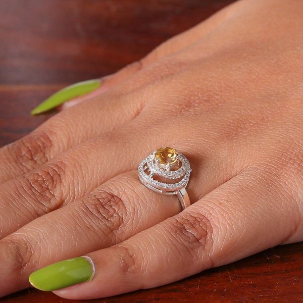 Alternate image for Citrine and Cubic Zirconia Rhodium-Plated Cocktail Ring Sunlit Sparkle
