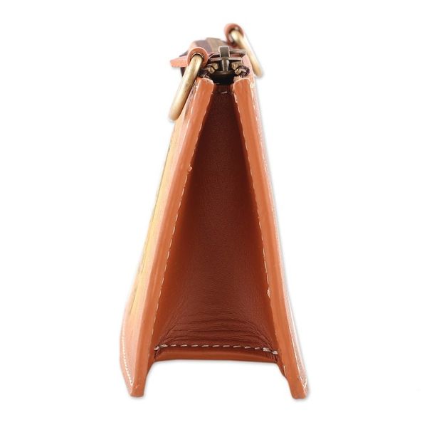 Alternate image for Handmade Floral Copper Brown Zippered Leather Clutch Sling Cycle of Summer