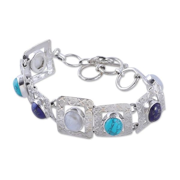 Alternate image for Avant-Garde Blue Multi-Gemstone Link Bracelet Made in India Ocean Windows