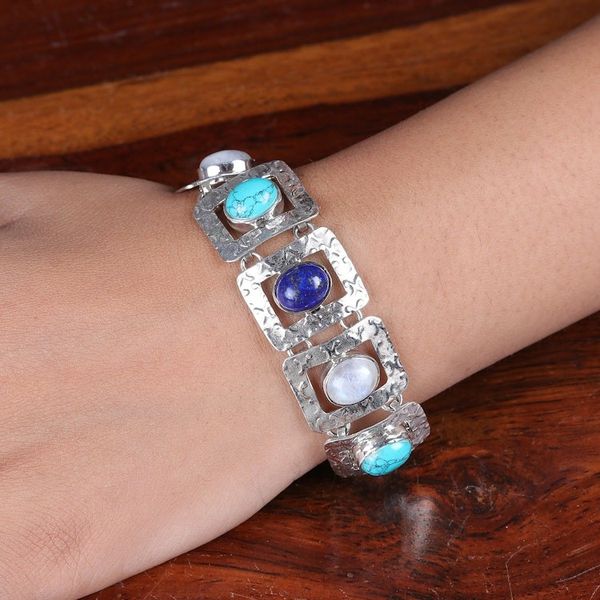 Alternate image for Avant-Garde Blue Multi-Gemstone Link Bracelet Made in India Ocean Windows