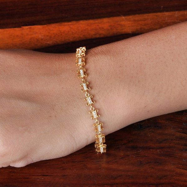 Alternate image for Polished Classic Gold-Plated Cubic Zirconia Link Bracelet Divine Treasures