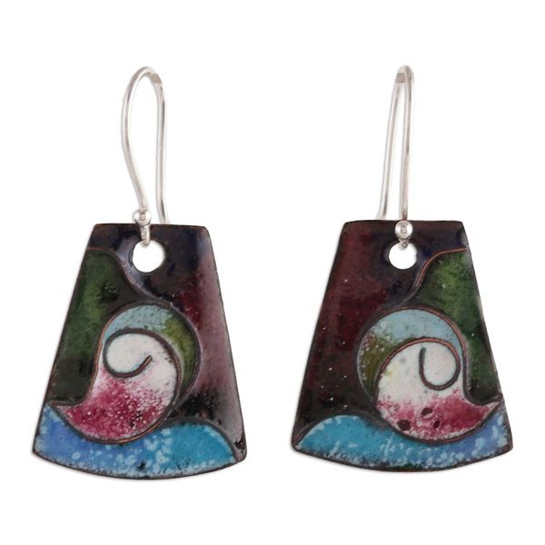 Alternate image for Geometric Paisley Copper Dangle Earrings Painted in India Paisley Chronicles