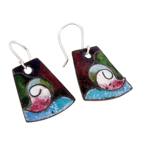 Alternate image for Geometric Paisley Copper Dangle Earrings Painted in India Paisley Chronicles
