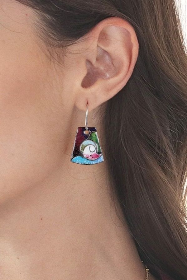 Alternate image for Geometric Paisley Copper Dangle Earrings Painted in India Paisley Chronicles