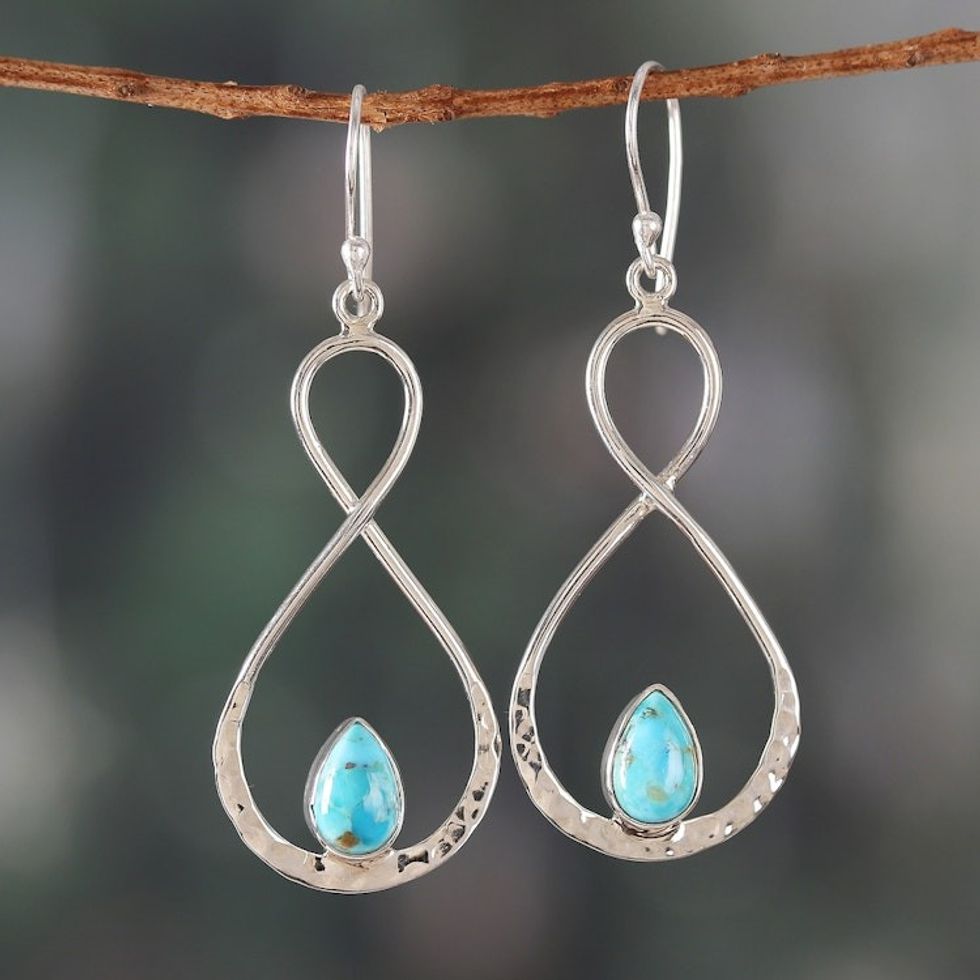 Modern Semi-Abstract Reconstituted Turquoise Dangle Earrings 'Eternal Breeze'