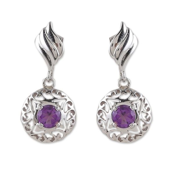 Alternate image for Rhodium-Plated Dangle Earrings with One-Carat Amethyst Gems Lilac Swirl