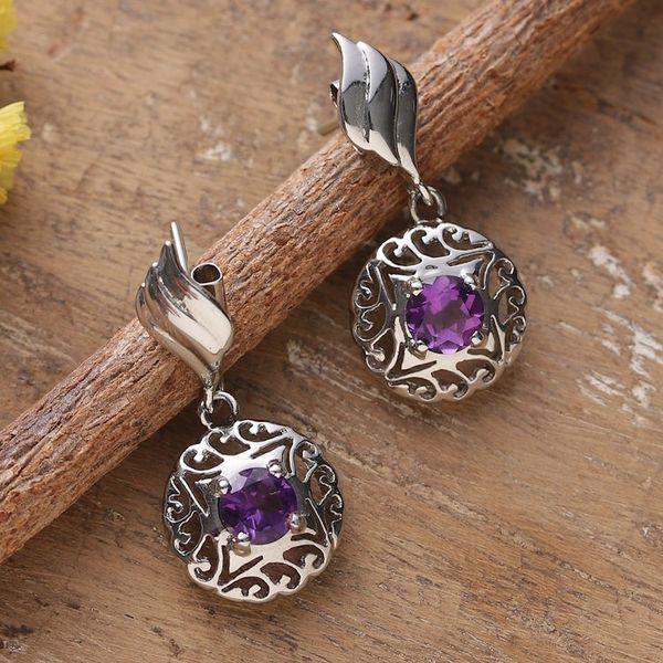Alternate image for Rhodium-Plated Dangle Earrings with One-Carat Amethyst Gems Lilac Swirl