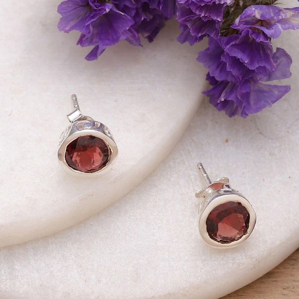 Alternate image for Faceted Natural Two-Carat Garnet Stud Earrings from India Spark of Romance