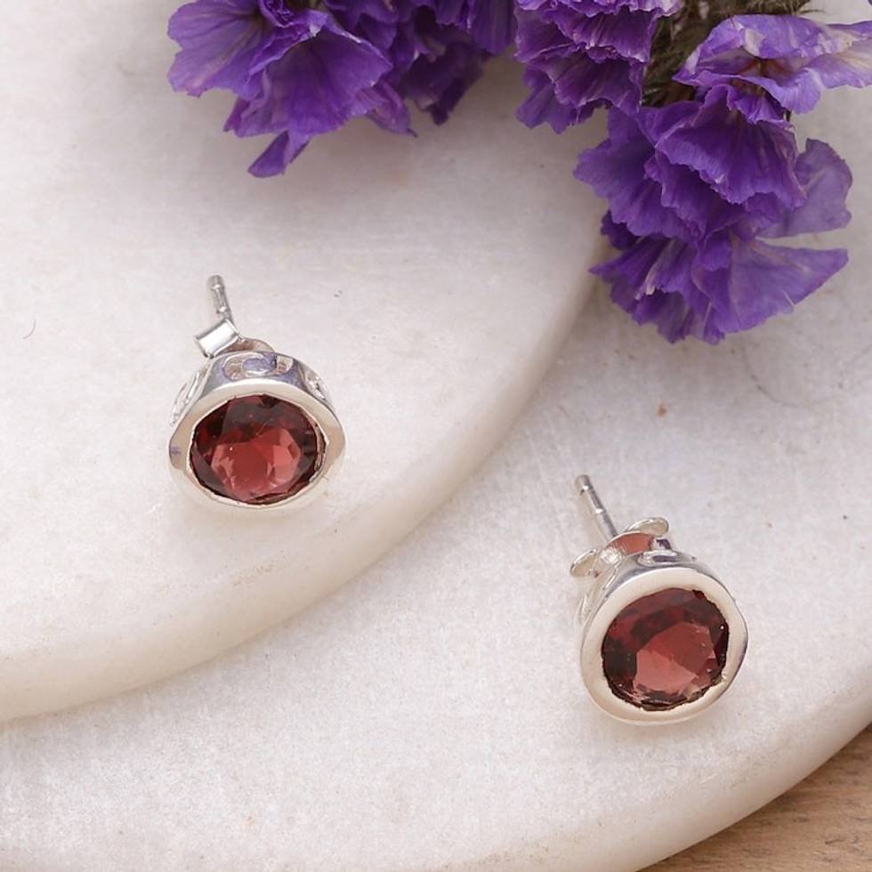 Faceted Natural Two-Carat Garnet Stud Earrings from India 'Spark of Romance'