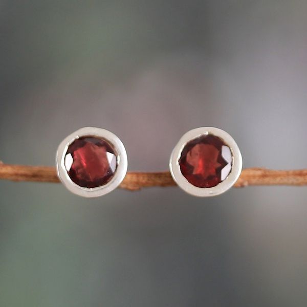 Alternate image for Faceted Natural Two-Carat Garnet Stud Earrings from India Spark of Romance