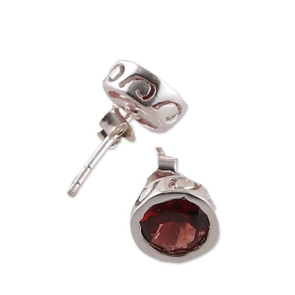 Alternate image for Faceted Natural Two-Carat Garnet Stud Earrings from India Spark of Romance