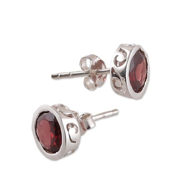 Alternate image for Faceted Natural Two-Carat Garnet Stud Earrings from India Spark of Romance