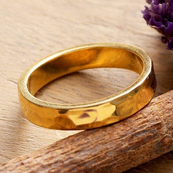 Alternate image for Hammered and High-Polished 22k Gold-Plated Band Ring Golden Glam