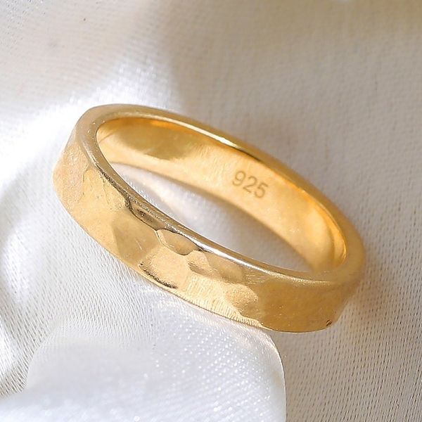 Alternate image for Hammered and High-Polished 22k Gold-Plated Band Ring Golden Glam