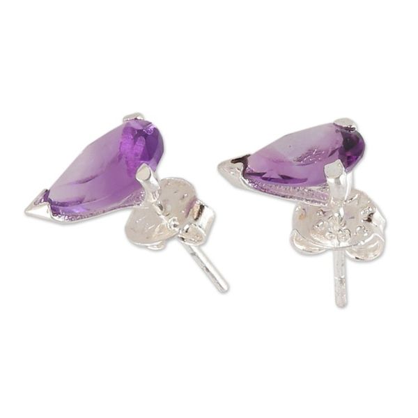 Alternate image for Faceted Three-Carat Amethyst Stud Earrings Crafted in India Purple Gleam