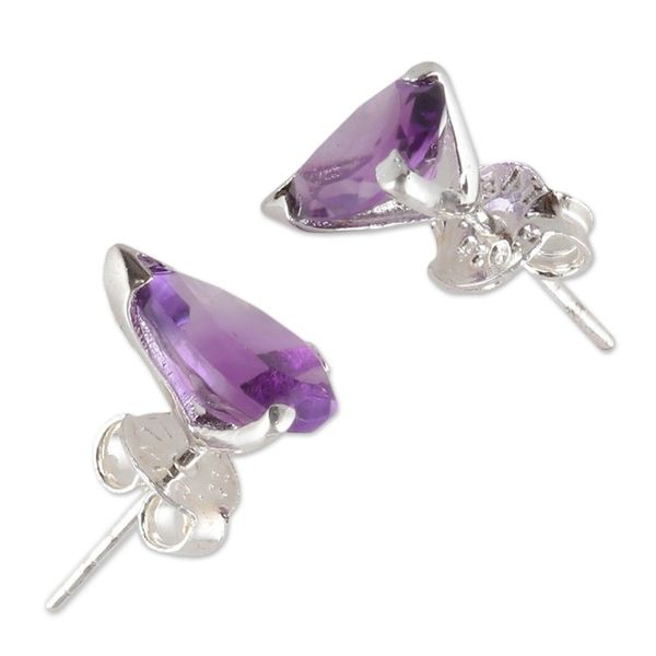 Alternate image for Faceted Three-Carat Amethyst Stud Earrings Crafted in India Purple Gleam