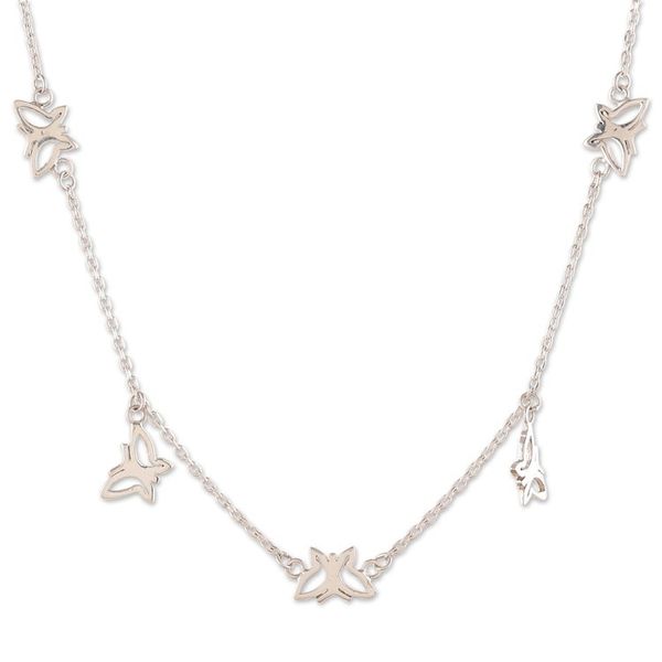 Alternate image for Butterfly-Themed Sterling Silver Station Charm Necklace Butterfly Desire